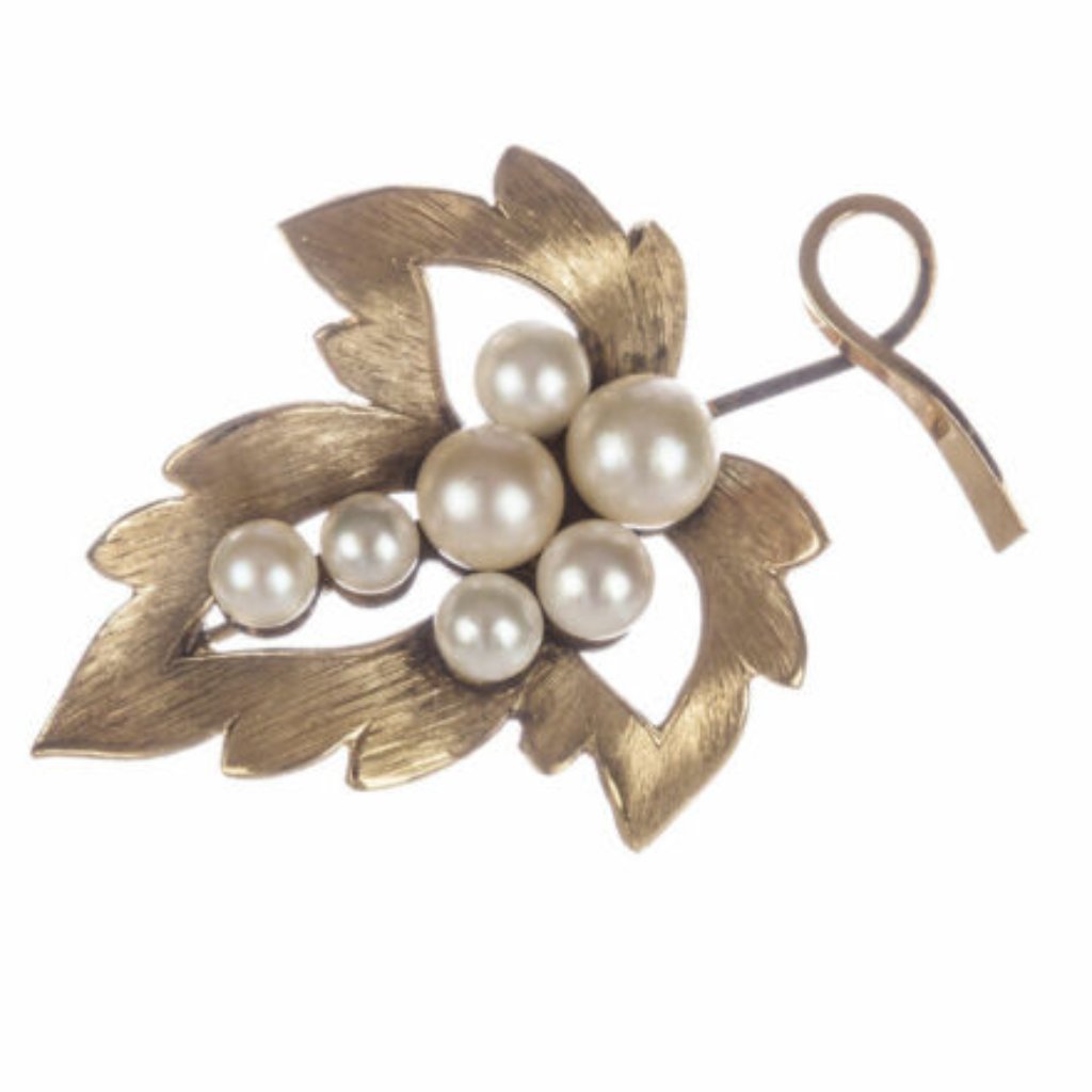 14 Kt Gold Filled Sterling Pearl Leaf BroochPin